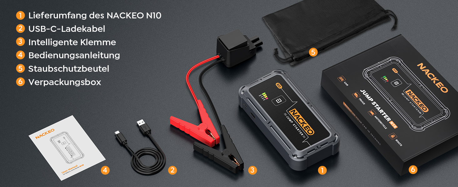 Powerbank для авто 12V Starthilfe 5000A: Зарядний пристрій для автомобіля, SUV, мотоцикла, газонокосарки з LED-ліхтарем