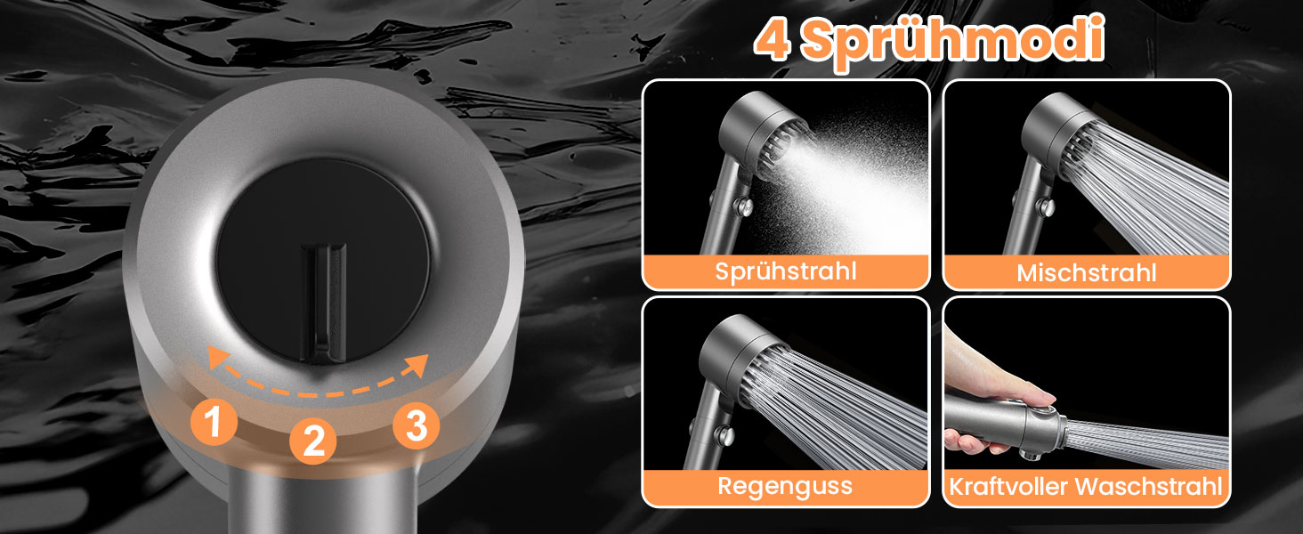 Фільтр-лійка для душу MEKO з високим тиском, ручна насадка з 15-шаровою системою фільтрації, шланг 1,5 м, 3 режими, економна водою, видаляє хлор, жорстку воду, важкі метали (сріблястий)