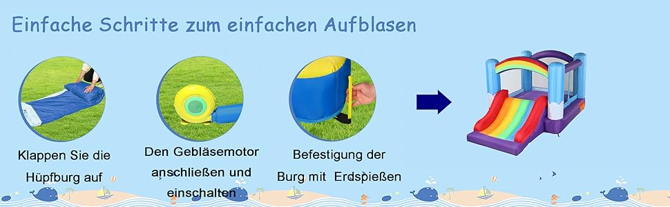 Надувний замок LEADZM з гіркою та насосом, для дітей 3-10 років, 360x240x210 см, ігровий комплекс для дому та вулиці