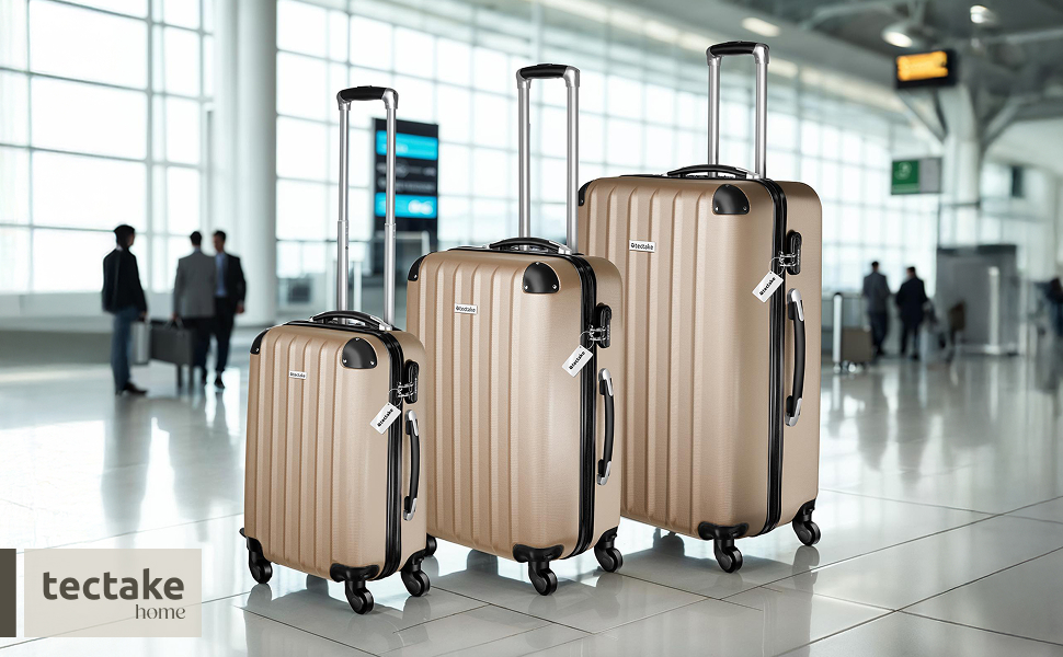 Набір валіз Tectake (M-L-XL) з ваговою та бізнес-ідентифікатором, ABS, телескопічний ручка, коліщата, набір валіз для подорожей, колір шампань