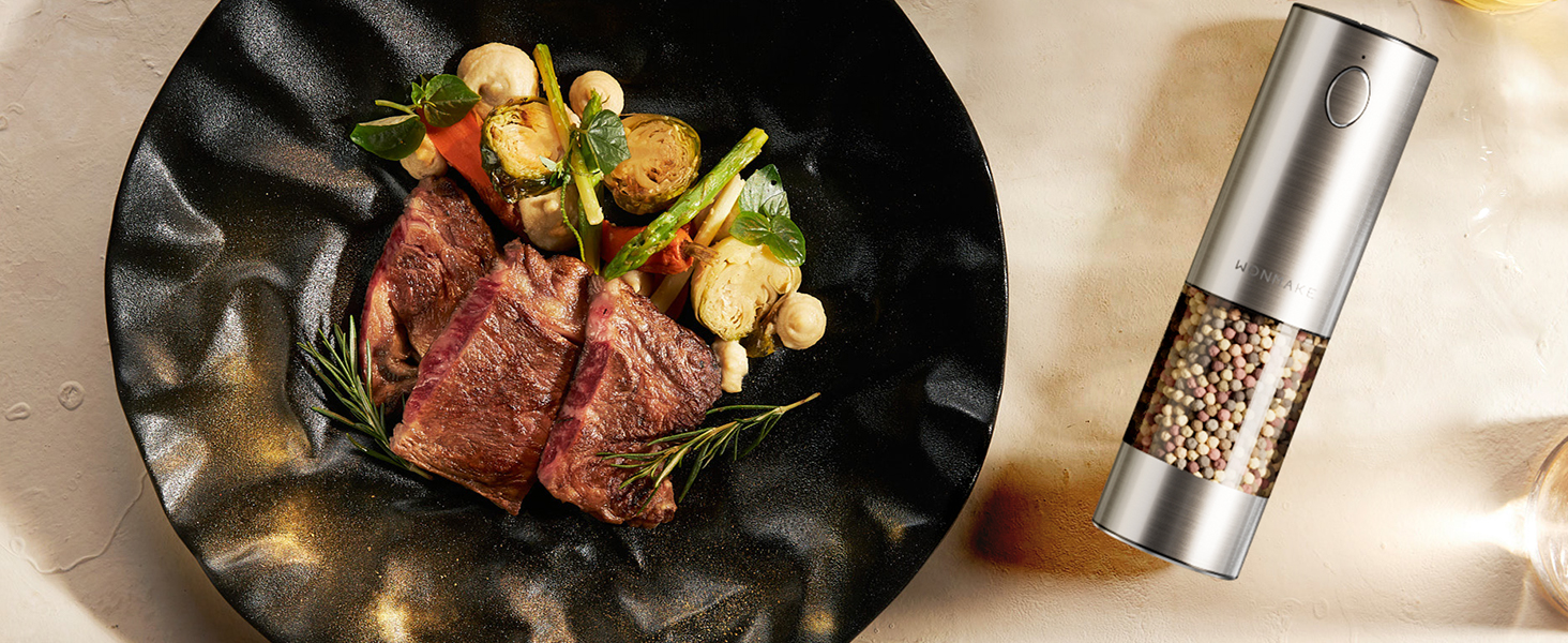 Електричні соляні та перечні млини WONMAKE з регульованим керамічним жорном, USB-зарядка, LED-підсвічуванням, великим об'ємом, з нержавіючої сталі