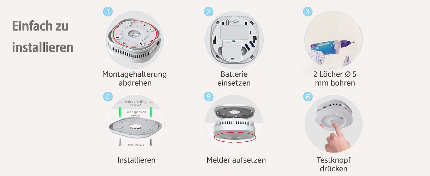 Пожежні сповіщувачі для дому та офісу з фотоелектричним датчиком на 10 років, оптичний димовий сповіщувач, 5 років, працює від батарейки, 2 шт.