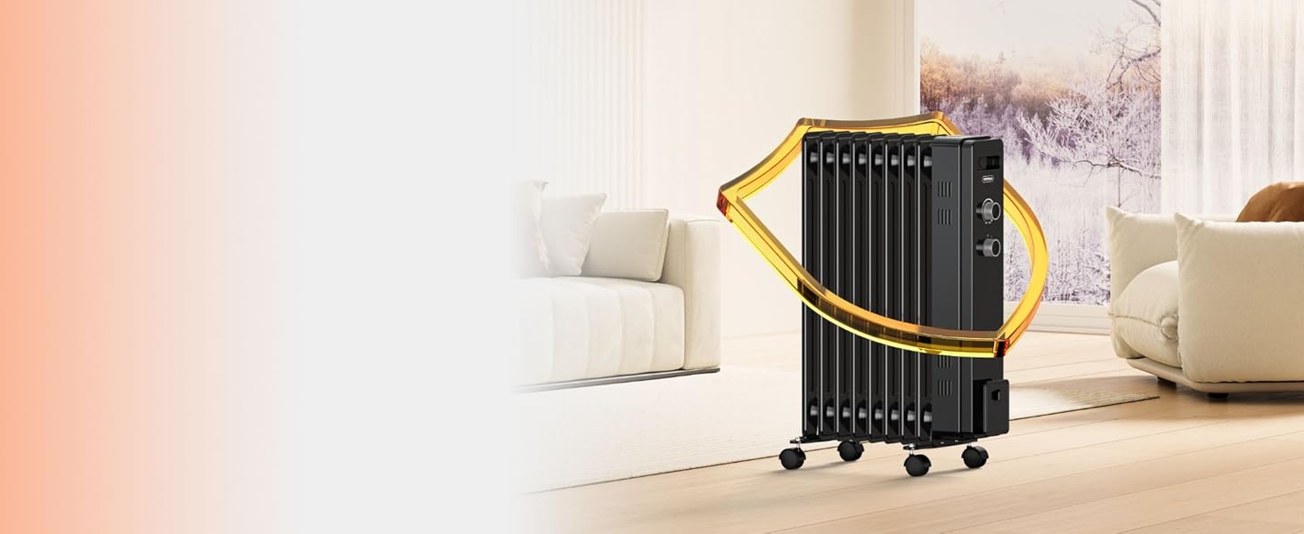 Масляний радіатор VonHaus 2.5 кВт з термостатом (білий, чорний, 9 ребер)