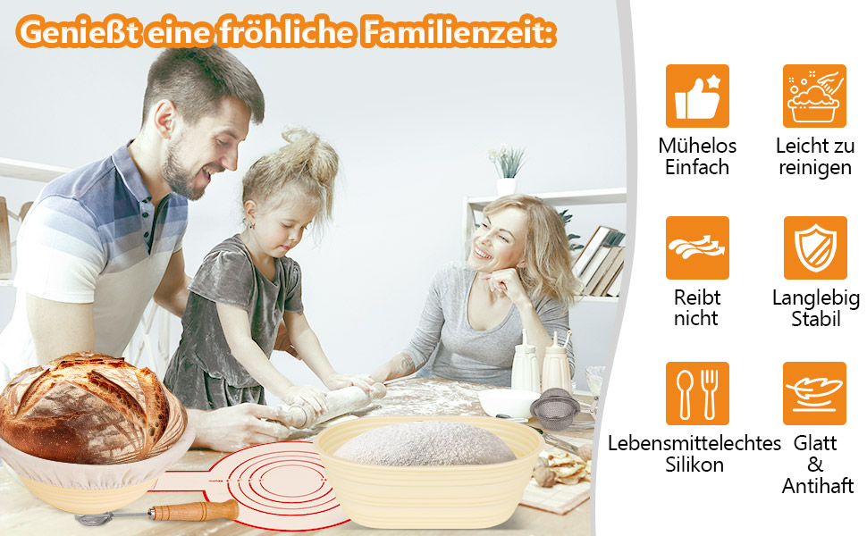Набір для бродіння тіста Brotgar з силікону (23см круглий & 25см овальний) – для закваски, з лопаткою, ніжчиком, тканиною для бродіння – складний, гігієнічний, для початківців та професіоналів (10шт)