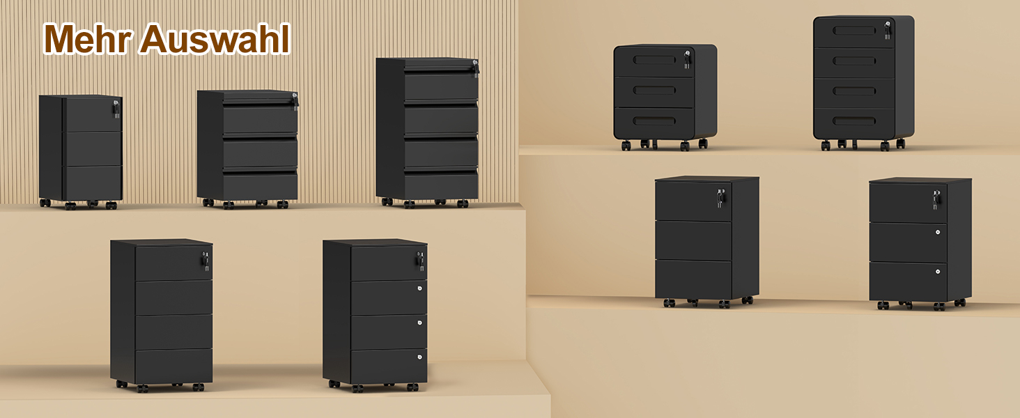 Роликовий контейнер HOMSTEEL з замком, 4 шухляди, металевий шафа, готовий до використання, для офісу та дому, білий (3 шухляди (44T x 37B x 60H cm), чорний)