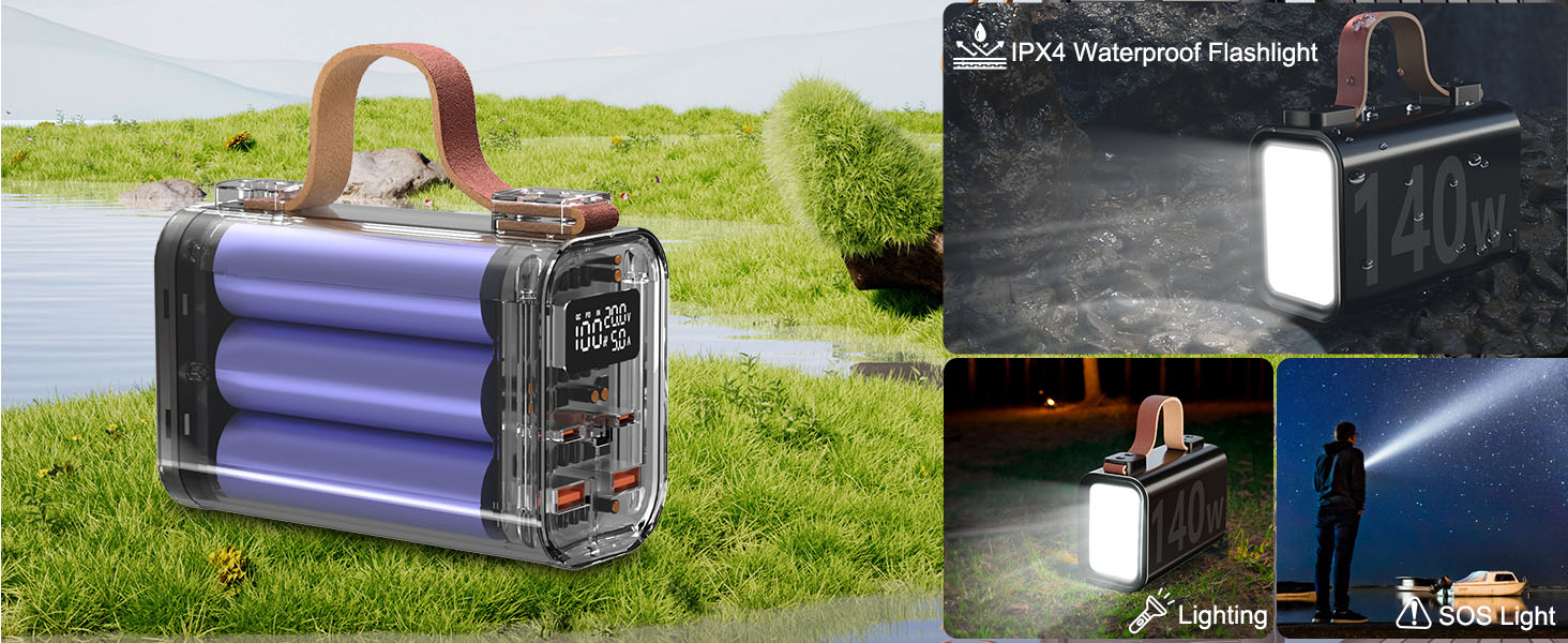 Портативний акумулятор для ноутбука 140W, 50000mAh: Power Bank з LED дисплеєм, PD3.1, QC4.0, 4 виходи та 2 входи (Чорний)