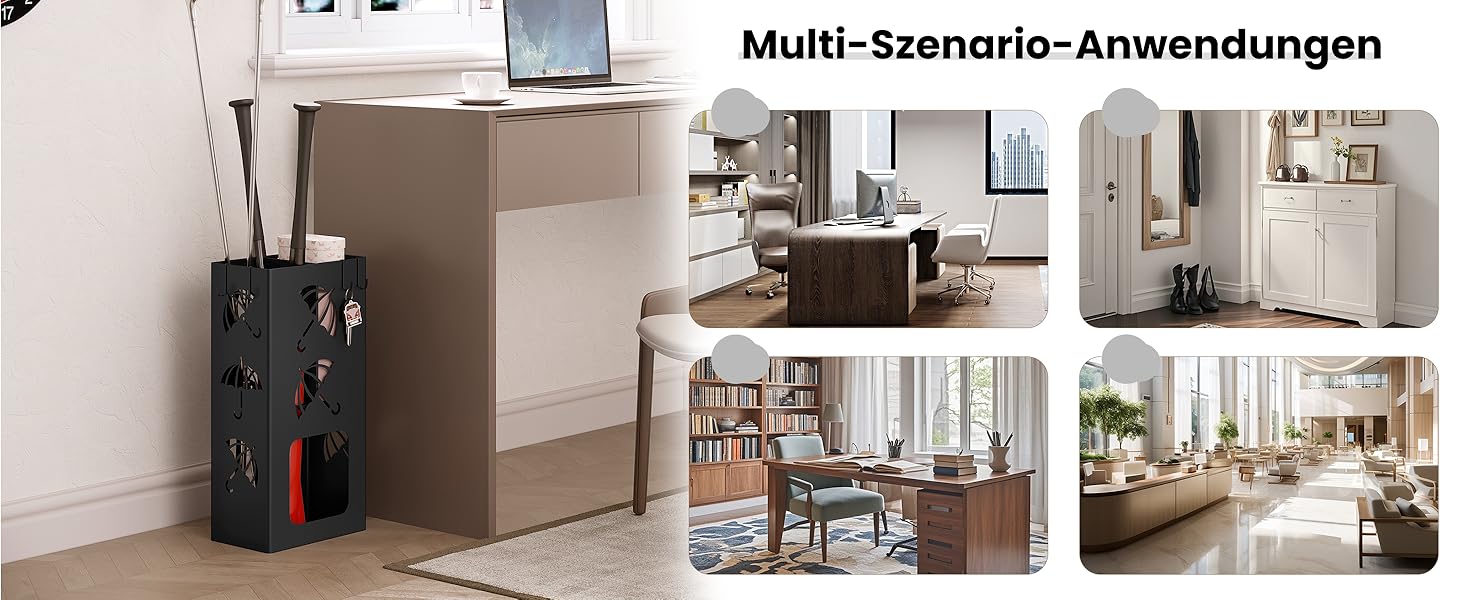 Підставка для парасоль підставкою WOLTU, 2 відділення, з 4 гачками, металева, біла, 25x49x15 см, SST16ws