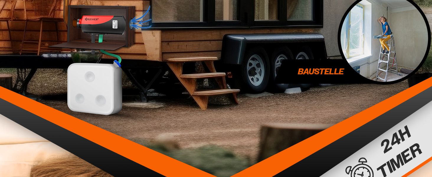 Дизельний опалювач KESSER® 8kW з таймером, LCD-дисплеєм та пультом дистанційного керування | Швидкий нагрів | Опалювач повітря з шумопоглиначем та термостатом (Червоний, 8кВт) Чорний / Червоний 8кВт