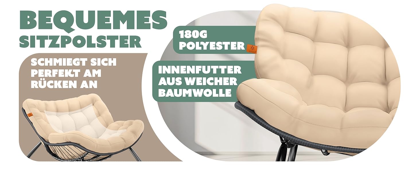 Крісло-гойдалка KESSER XXL для вулиці та дому, зелений, до 150 кг, з подушкою, ергономічне, для саду та балкону