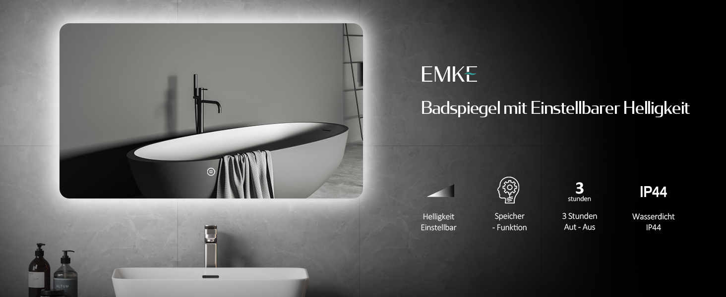Дзеркало для ванної кімнати EMKE з підсвічуванням 60x80 см, антизапотівальне, сенсорне, 3 режими освітлення, таймер 3 години