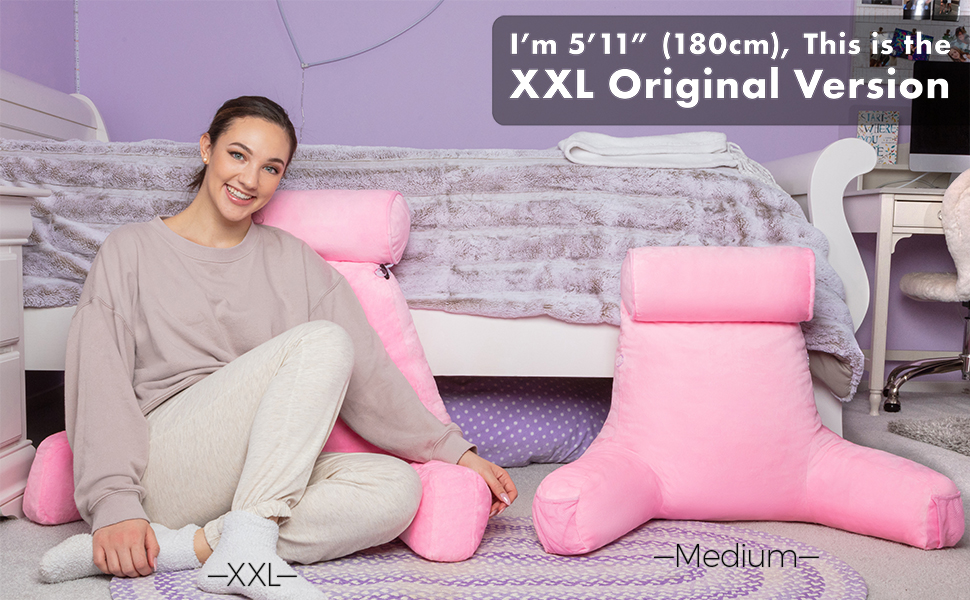 Подушка для чоловіка з підлокітниками - темно-сіра, для читання та відпочинку в ліжку, висока спинка, преміум піна пам'яті, знімний валик для шиї, оригінальна версія (світло-фіолетовий)