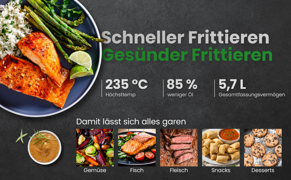 Фритюрниця без олії Chefman 5.7L з Hi-Fry технологією, сенсорне управління, антипригарне покриття, чорна