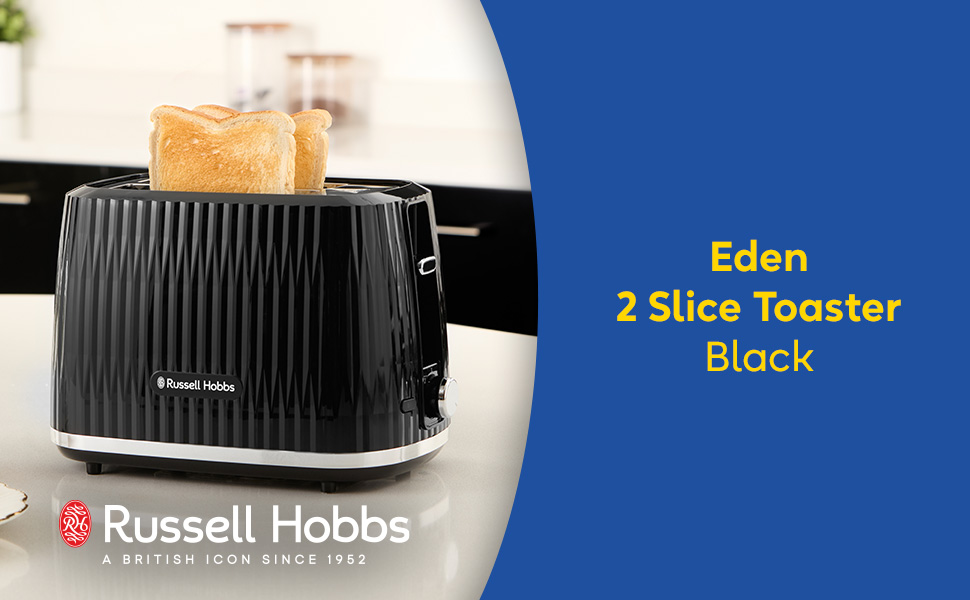 Тостер Russell Hobbs Eden на 2 тости, чорний - 6 режимів, підйом, розморожування, підігрів, лоток для крихт, тримач для булочок 27372-56