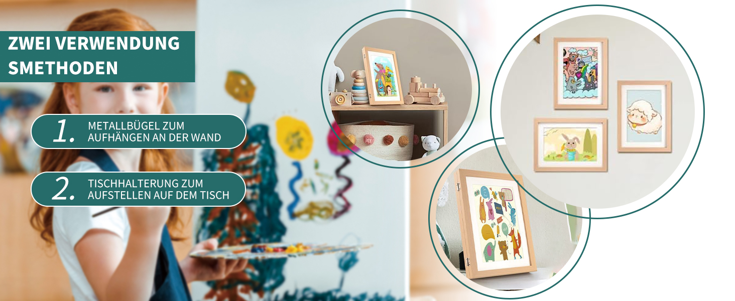 Рамки для фотографій A4, 2 шт. - Чорні, для дитячих малюнків, школи, дому, офісу