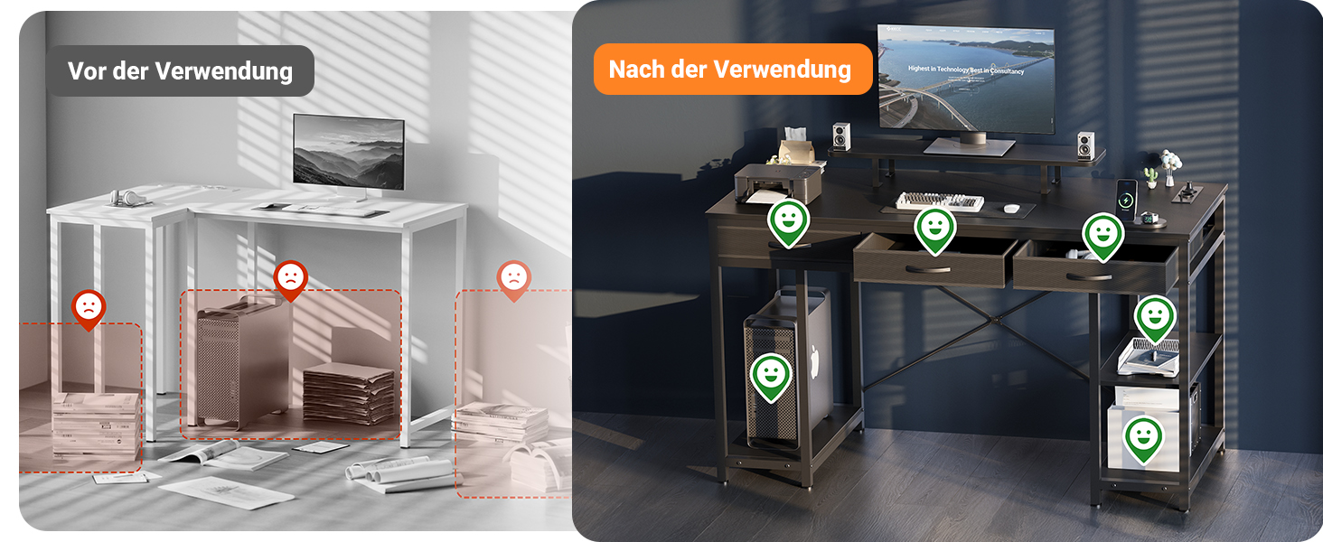 Комп'ютерний стіл Claiks з 3 шухлядами, полицею, 2 розетками та 2 USB-портами для зарядки, білий (120 x 60 см), чорний