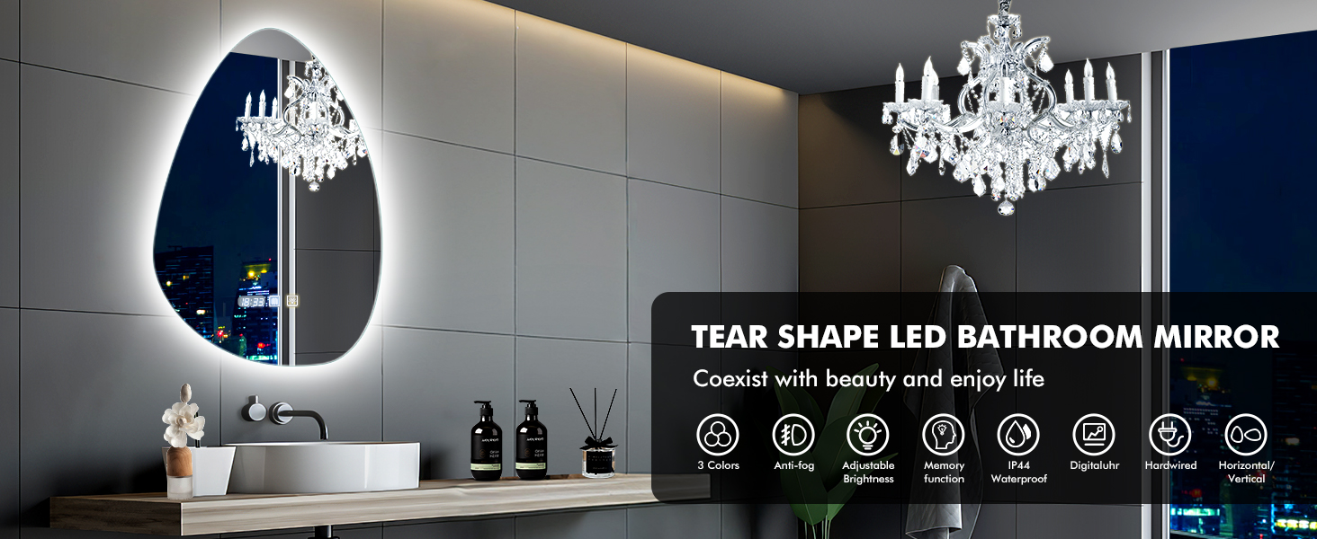 Дзеркало для ванної кімнати Sararoom з підсвічуванням, кругле LED дзеркало 600 мм, дзеркало для ванної кімнати з підсвічуванням, 3 кольори світла, регулювання яскравості, загартоване скло, функція пам'яті, антизапітніння (крапеподібне - 50 x 70 см)