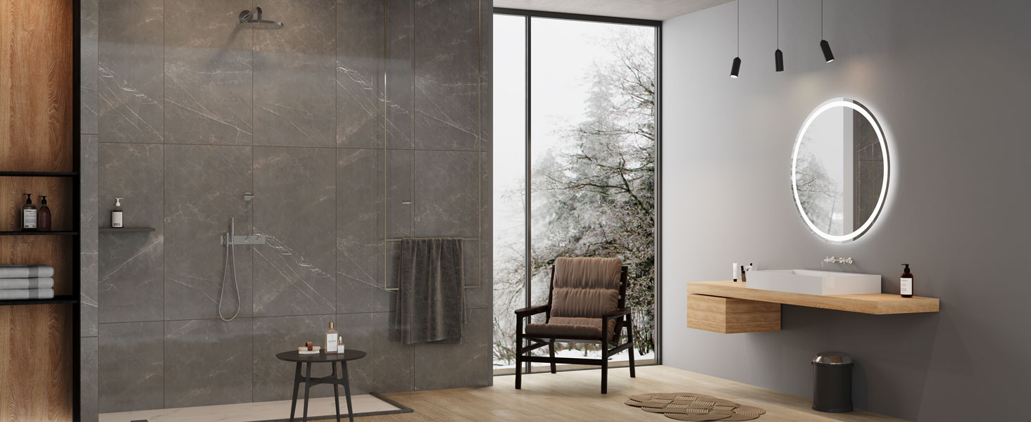 Дзеркало для ванної кімнати Dripex круглої форми з підсвічуванням LED, сенсорне керування, регулювання яскравості, 3 кольори світла, запобігання запотіванню, 50x50 см (Bluetooth, запобігання запотіванню, 3 кольори, регулювання яскравості)