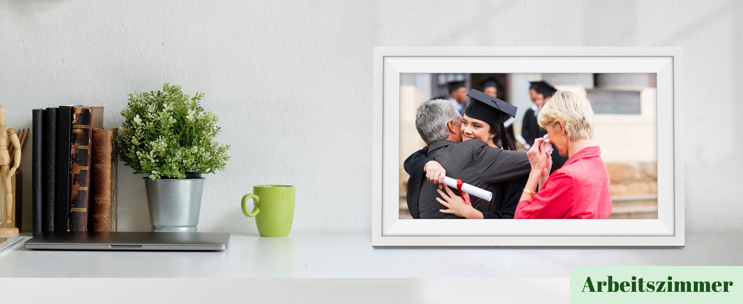 Цифровий фоторамка Eptusmey з Wi-Fi, 10.1 дюймів, корпус з дуба, 32GB, HD IPS сенсорний екран 1280x800, відтворення фото/відео через Uhale APP, подарунок для чоловіків та жінок, колір: білий дуб