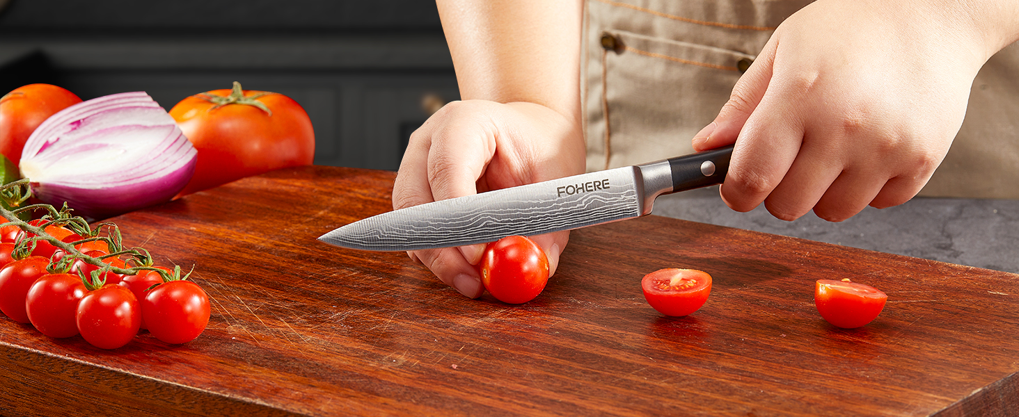 Набір ножів FOHERE 7 предметів: кухонний, для хліба, овочевий, з точилкою та магнітним блоком з нержавіючої сталі та дерева