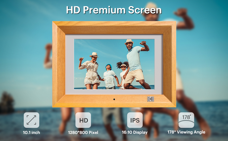 Цифровий фоторамка Kodak 10 дюймів з акумулятором, Wi-Fi, 32 ГБ, сенсорний HD IPS екран, фото/відео/музика, відтворення через додаток, Burlywood