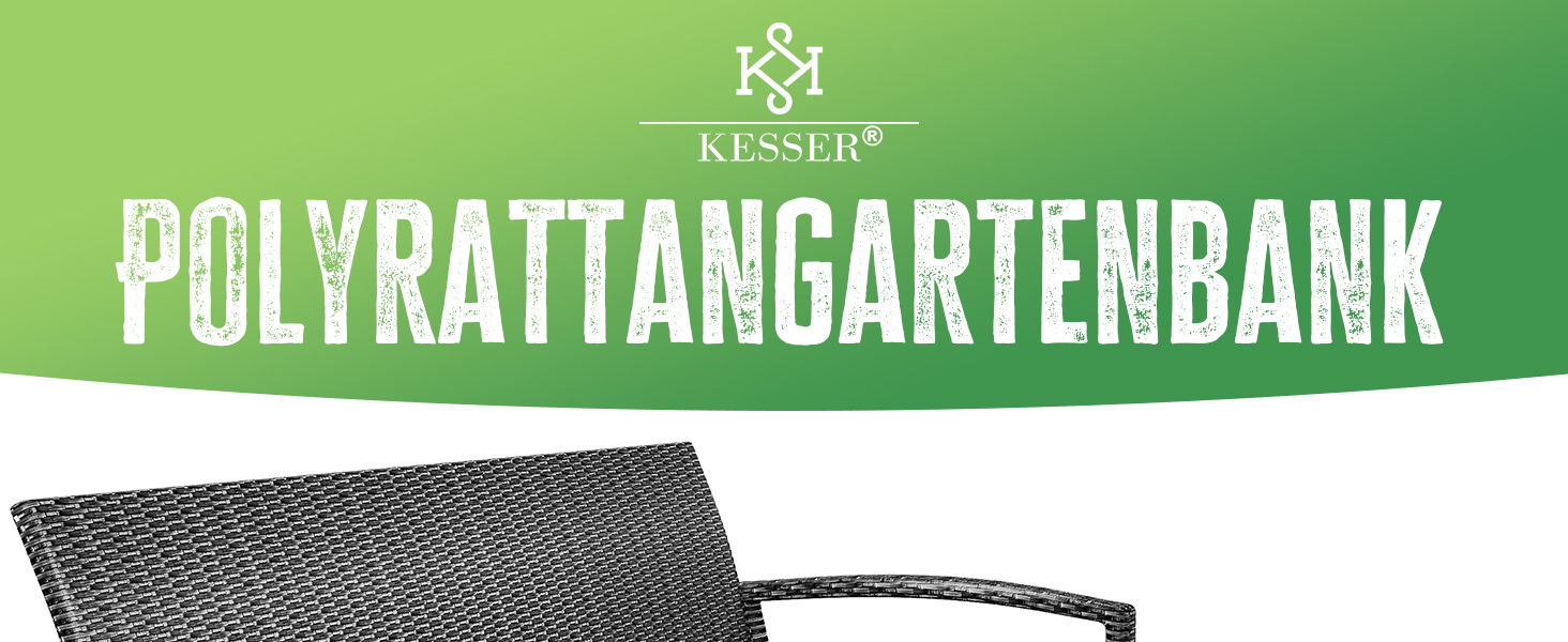 Садовий диван KESSER® з ротангу на 2 особи, вологостійкий, 125x62x90 см | Знімний чохол, ергономічні підлокітники, до 320 кг, антрацит