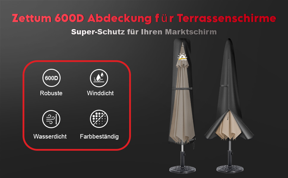Захисний чохол для парасольки Zettum, 3-4 м, водонепроникний, 600D Oxford PU, UV-стійкий, для саду, 260x42x81/56 см