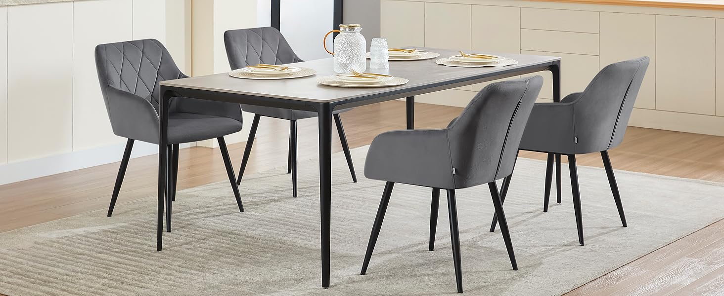 WOLTU Набір з 2 кухонних стільців з підлокітниками, для вітальні, кухні, їдальні. М'які стільці з оксамитовим покриттям, металеві ніжки, Бордовий колір