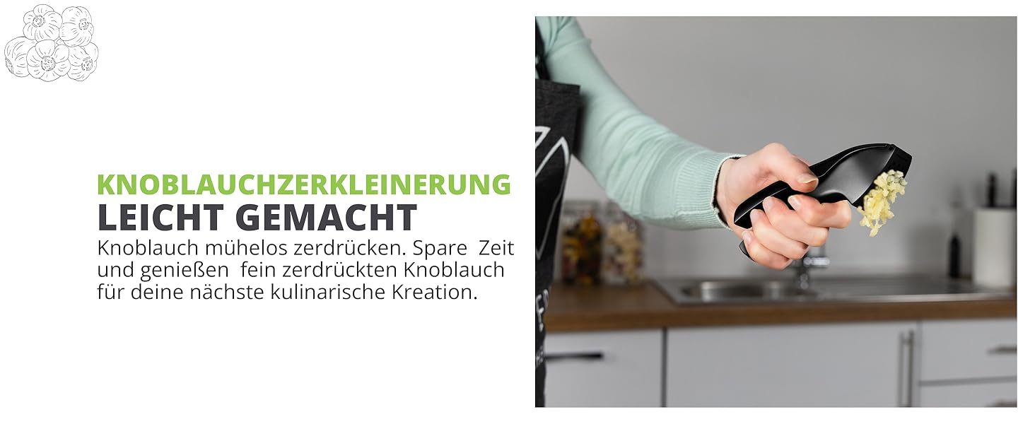 Преміум-прес для часнику Oliver's Kitchen® - зручний та легко миється - подрібнює часник та імбир без лушпиння - міцний, матовий чорний