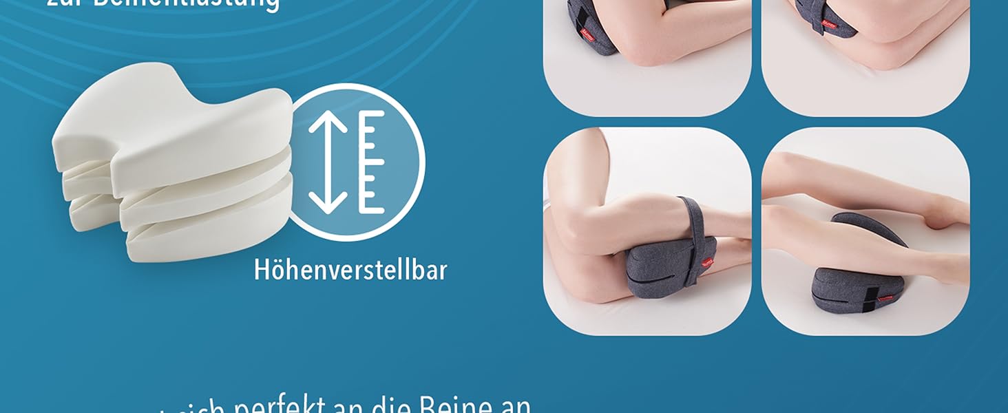 Подушка для сну між ніг Blumtal з піни Memory Foam для тих, хто спить на боку - сертифікат Oeko-TEX, ортопедична подушка від болю в спині та сідничному нерві, сіра