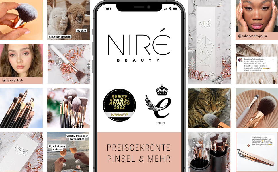 Набір пензлів для макіяжу Nir Beauty, 15 предметів відзначені нагородами професійні веганські пензлі з футляром, спонж для макіяжу Nir, засіб для чищення пензлів, посібник і подарункова коробка з рожевого золота