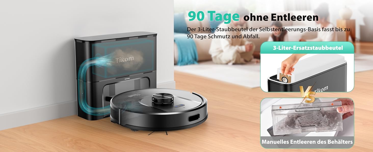 Робот-пилосос Tikom L8000 Plus з функцією миття, 6000Pa, LiDAR, Wi-Fi, для тварин та килимів