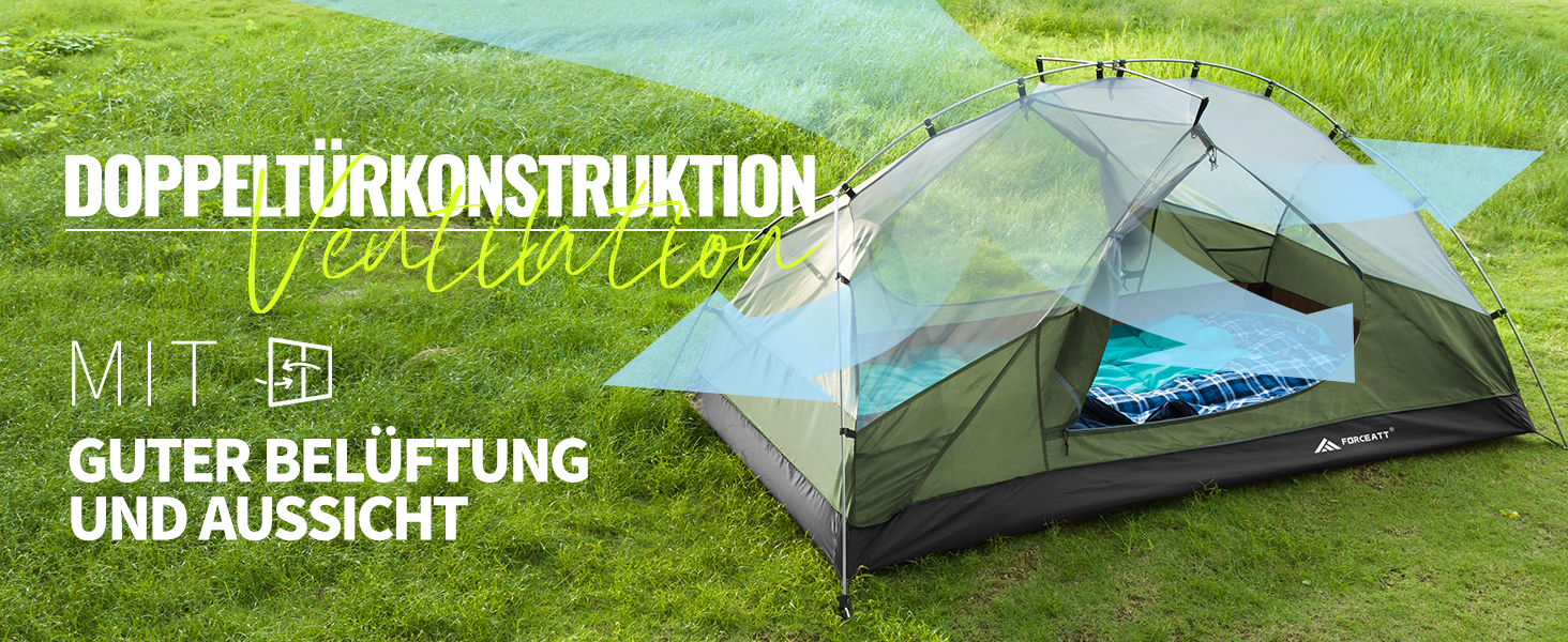 Намет кемпінговий Forceatt 2-3 особи, водонепроникний, вітростійкий, 3-4 сезони, червоний