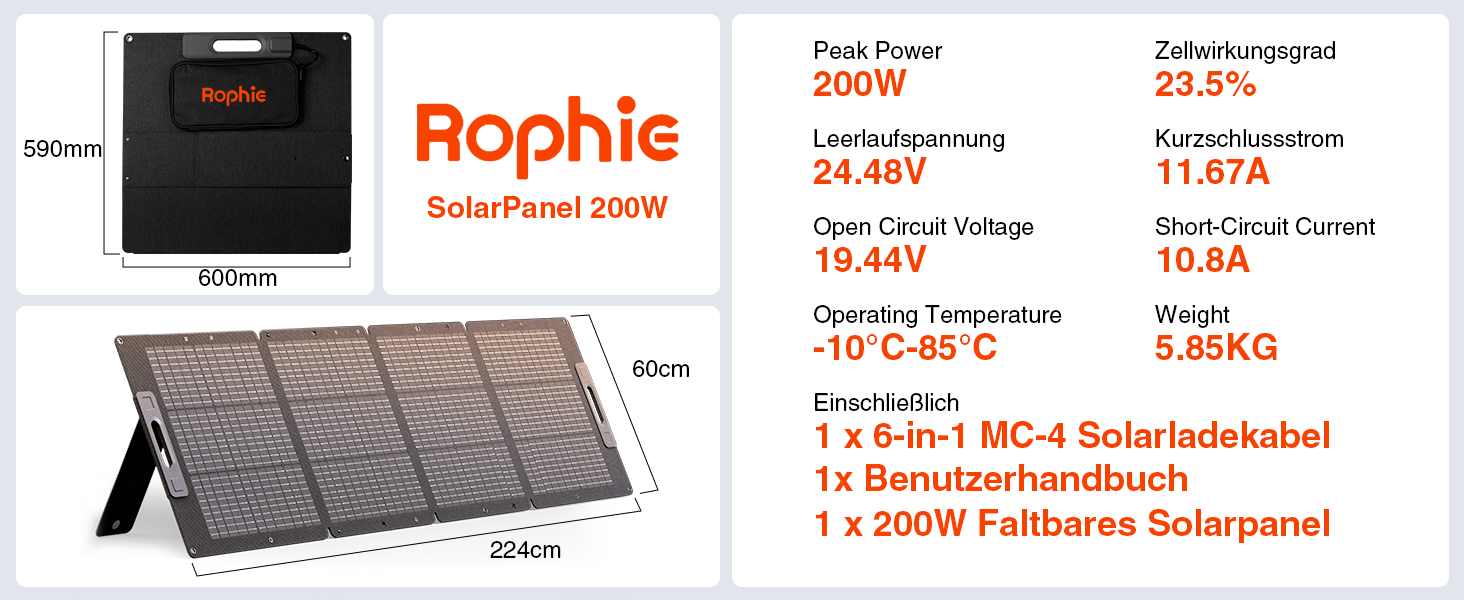 Складна портативна сонячна панель Rophie Solar Panel портативна монокристалічна гнучка з виходом USB/TYPE-C/DC для портативної електростанції, 1,8 кг надлегка, IPX67 для кемпінгу, подорожей, саду, балкона (200 Вт, 200 Вт)