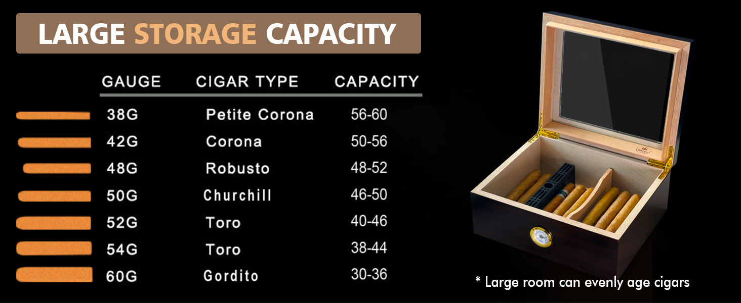 Вологостійкий вологомір для сигар, дерев'яний ящик для сигар з іспанської кедру, вологомір, роздільники, аксесуар для сигар, подарунок для чоловіків (30-50 сигар), чорний