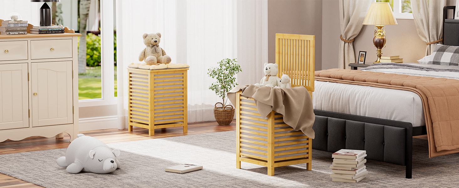 Кошик для білизни з бамбука SMIBUY з кришкою для зберігання одягу, іграшок та рушників (горіх, натуральний)