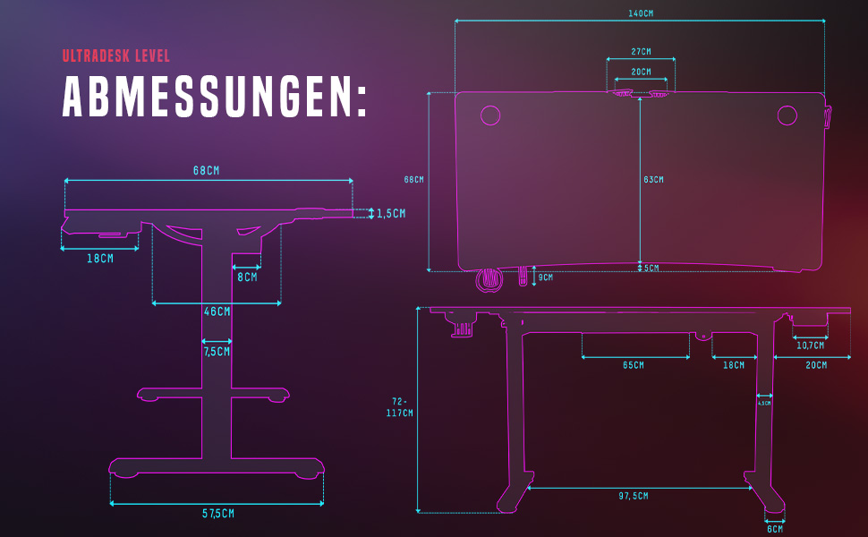 ULTRADESK Стіл для роботи та ігор, регулювання висоти, електричний, 140x68 см, чорний