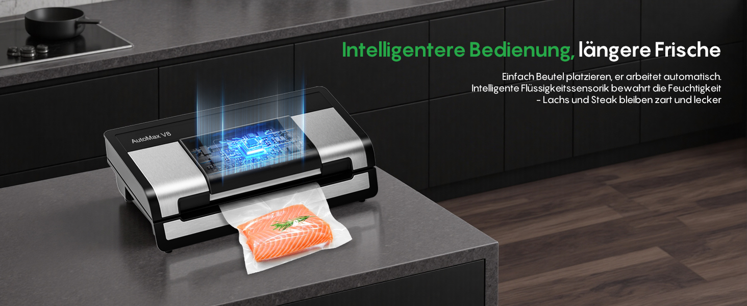 Вакууматор FRESKO Automatik для продуктів: автоматичний вакуумний пакувальник з турбо-потужністю 18л/хв, керування однією кнопкою, комплект з 2 рулонами для пакетів