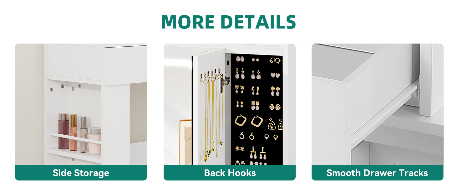 Туалетний столик YITAHOME з підсвіткою та дзеркалом, 4 шухляди, відкриті полиці, чорний (білий)