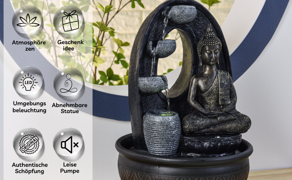 Водоспад Zen'Light Zimmerbrunnen Buddha Harmonie: фонтан Будди з LED-підсвічуванням, 40 см