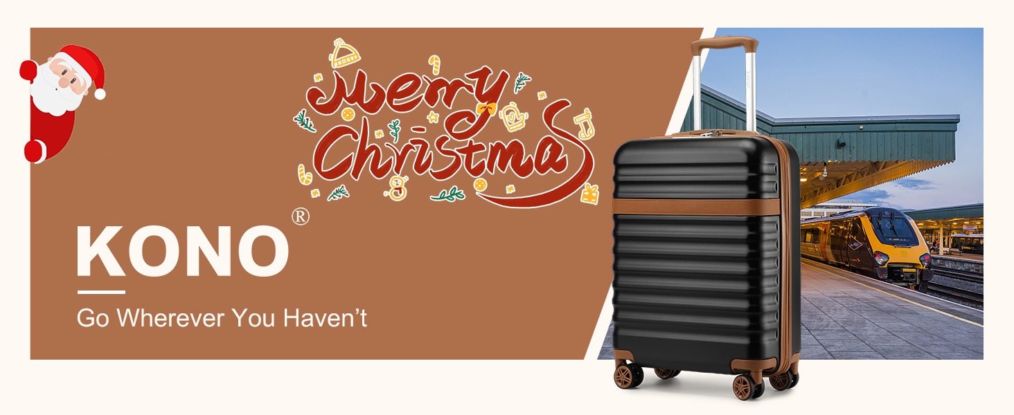 Набір валіз та рюкзака KONO: валіза ручної поклажі 3в1, рюкзак, культиватор. З ABS+PC, TSA-замок, 4 колеса. Чорний/Коричневий