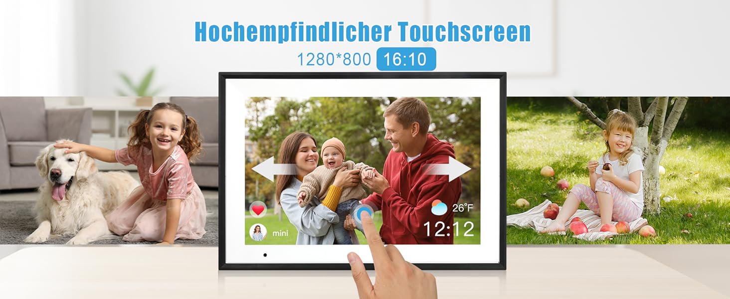 Цифровий фоторамка WiFi 10,1 дюйма, IPS HD сенсорний екран, 32GB, автоматичне обертання, підключення з будь-якого місця, чорний