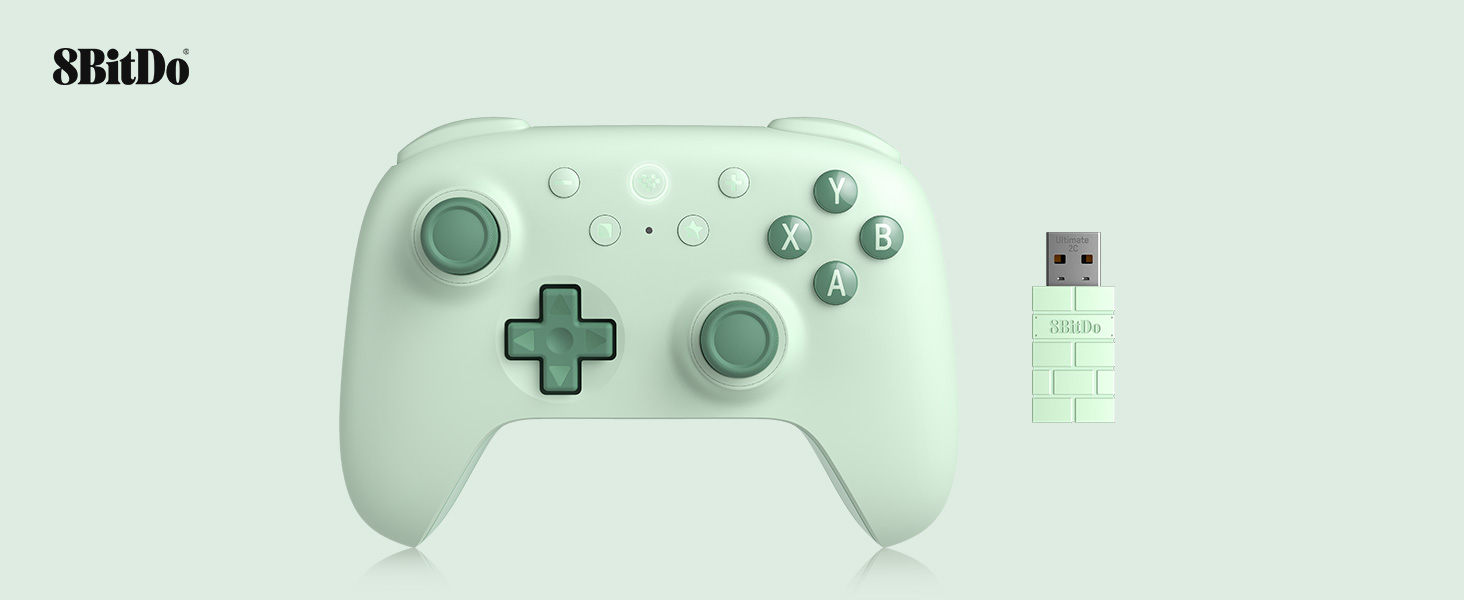 8BitDo Ultimate 2C: Бездротовий контролер для ПК Windows та Android, 1000 Гц, Hall-ефект, Turbofunktion (Зелений)