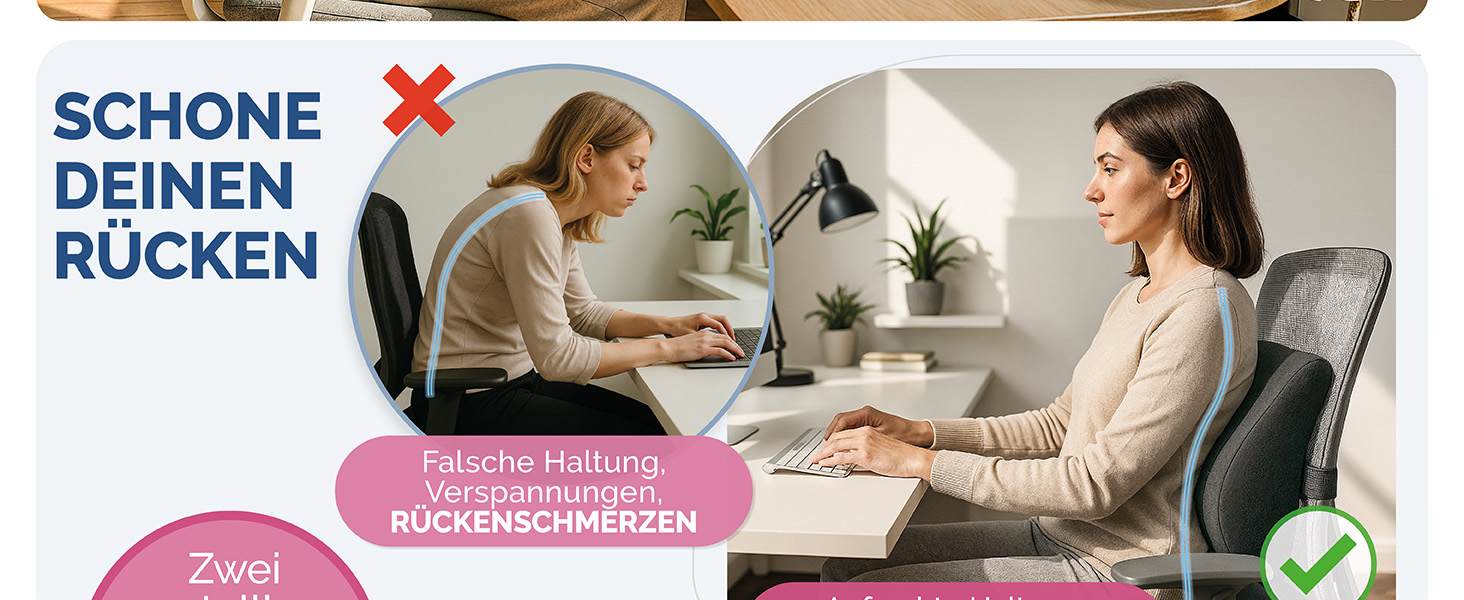 Ергономічна подушка під спину Blumtal з ефектом пам'яті (Memory Foam), підтримуюча подушка під поперек з чохлом OEKO-TEX