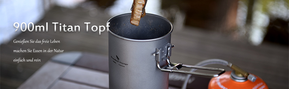 Титанковий казанок iBasingo 900мл з кришкою - казанок для кемпінгу, приготування їжі на відкритому повітрі, подорожей та пікніків