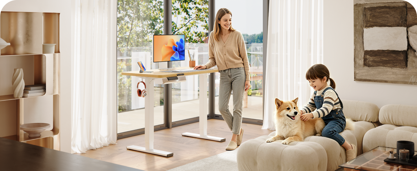 Регульований по висоті стіл SANODESK 180x80 см – стіл для стоячої роботи, витримує до 80 кг, тихий та швидкий, для дому та офісу (Акація)