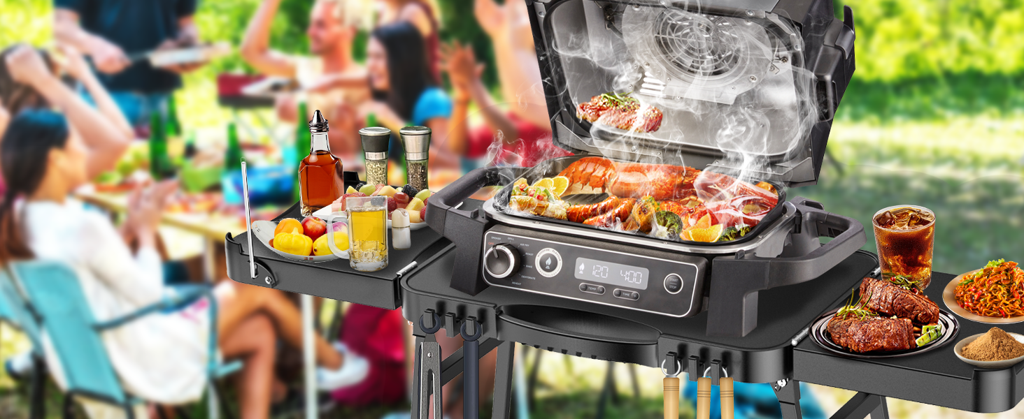 Універсальний складаний гриль-возок GFTIME для Enders Urban, Weber Q100/Q200/Q300, Ninja Woodfire, Burnhard Wayne. Гриль-стійка з великою робочою поверхнею та регульованими ніжками