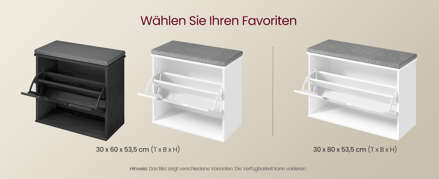 VASAGLE Комод для взуття з сидінням, банкетка для взуття з 3 ярусами, контейнер для взуття на 6 пар, відкидна полиця з регульованою перегородкою, 30 x 60 x 53,5 см, для передпокою, спальні, білий-сірий, LSB121WB01