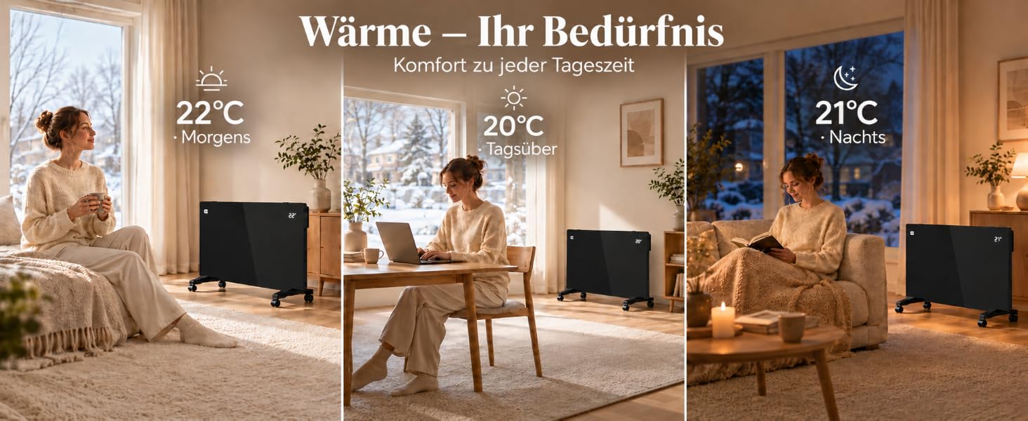 Розумний керамічний обігрівач стін CIARRA Smart WLAN 1000W (CBHX20-B), електричний настінний конвектор з керуванням через Wi-Fi