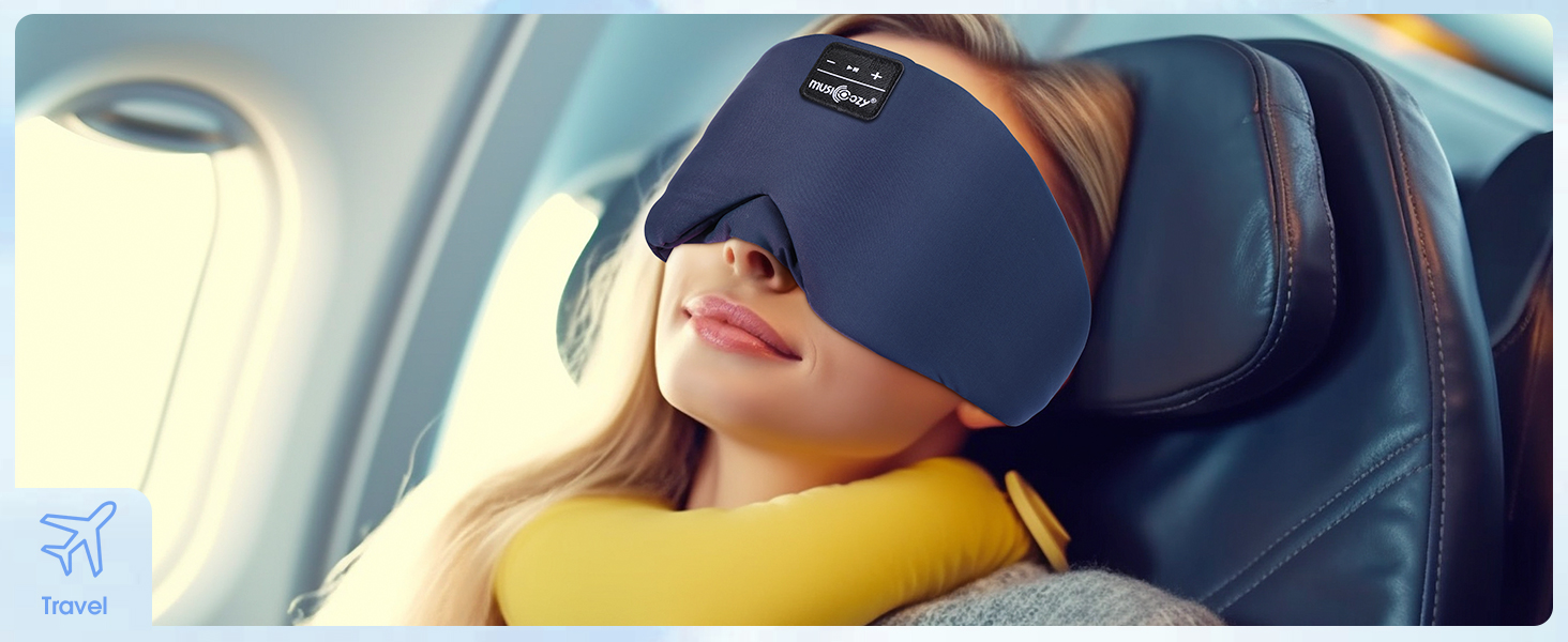 Маска для сну з Bluetooth-навушниками, 100% затемнення, шовкова тканина, для чоловіків та жінок, м'які навушники, Bluetooth-маска для сну, подорожей, блакитний колір