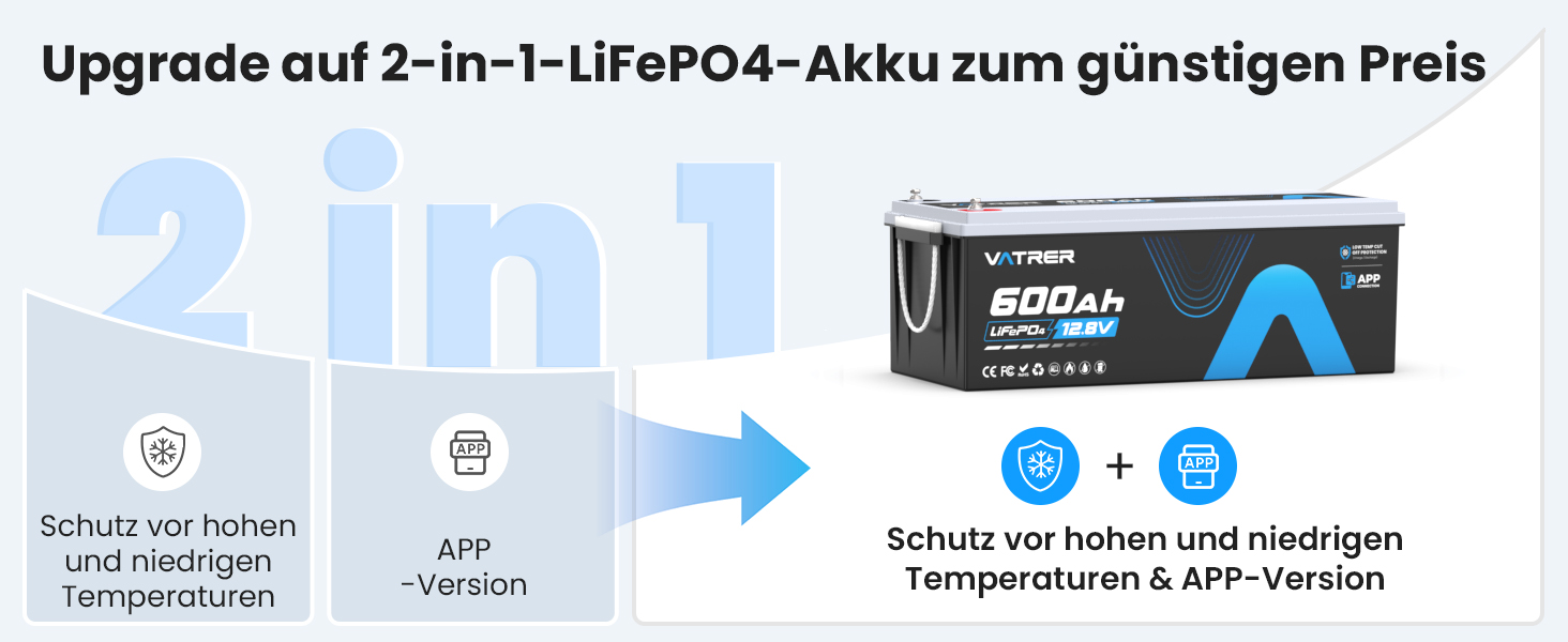 Акумулятор LiFePO4 VATRER POWER 12V 300Ah (600Ah) з функцією самопідігріву